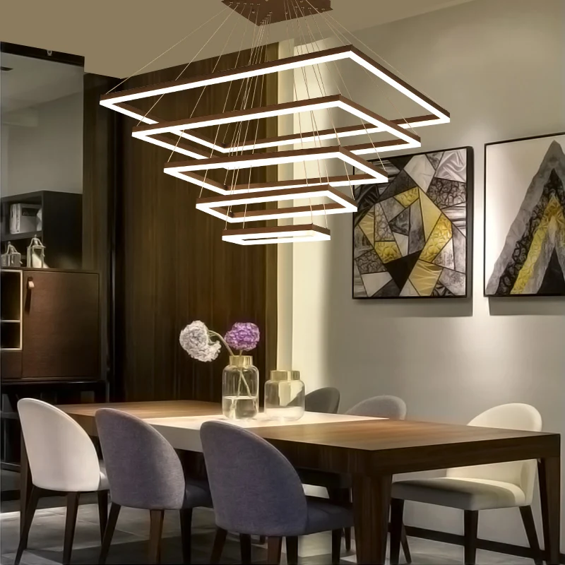 

Modern 4 square rings LED Pendant Lights acrylic+metal suspension hanging Pendant lamp for For Livingroom Diningroom fixtures