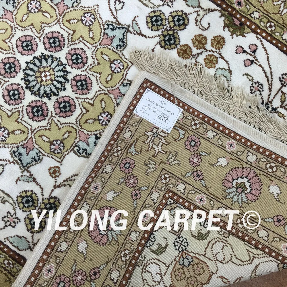 Yilong 2 5 'x 12' шелковые коврики ручной работы дорожки для коридора зеленые и белые