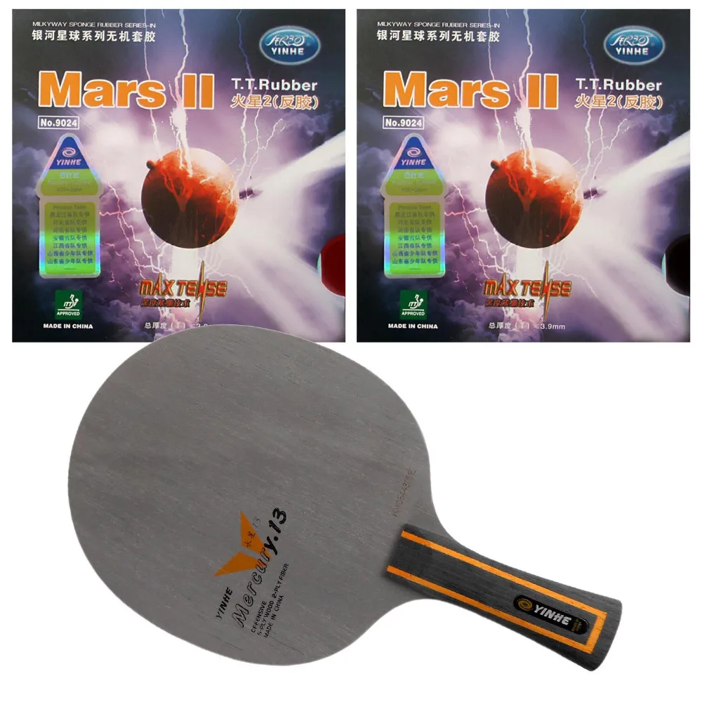 

Pro Table Tennis Combo Paddle Racket: Yinhe Mercury.13 Blade with 2x Mars II Factory Tuned Rubbers shakehand Long Handle FL