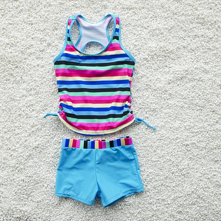 Новинка года, детский танкини из двух предметов для девочек, купальный костюм летняя спортивная одежда для плавания для детей милая пляжная одежда для купания с рисунком - Цвет: Sky Blue