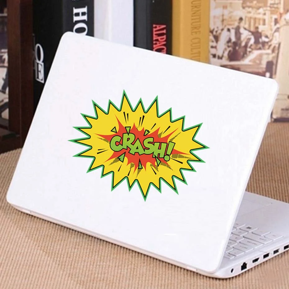 Dessin Anime Colore Pow Citation Ordinateur Portable Decalcomanies Boom Modeles Creatifs Autocollants Fenetres Carrosserie Porte Toilette Decoration Pour Maison Art Aliexpress