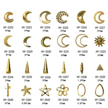 50 шт./лот, 3D золотые гвоздики для нейл-арта, крест, звезды, Луны, формы, сделай сам, металлические заклепки, украшения для ногтей, инструменты для ногтей