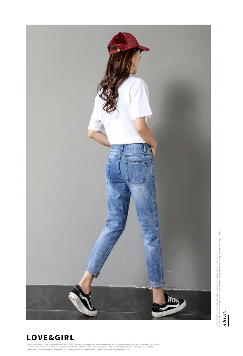 Женские джинсы с вышитыми буквами, с эластичной резинкой на талии, шикарные джинсы длиной до щиколотки, женские брюки, джинсы-бойфренды