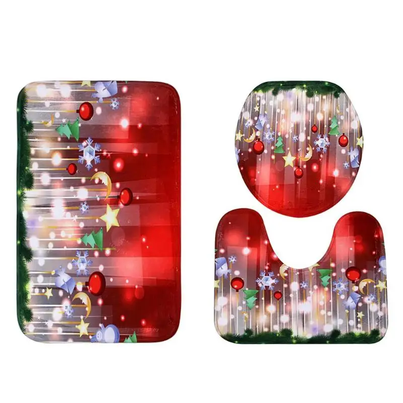 Комплект из 3 предметов, нарядное Санта-Клаус, Туалет чехлы на сиденья и ковер Ванная комната пижамный комплект на Рождество, декор Необычные Санта полиэфирное волокно Ванная комната коврик - Цвет: 04