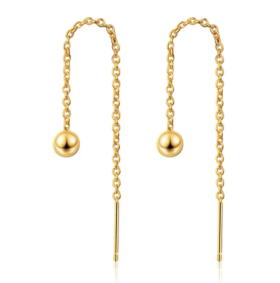 Новая любовь 925 серебряные бусины шар длинные висячие серьги для женщин модные ювелирные изделия из стерлингового серебра Brincos горячая распродажа - Окраска металла: Gold