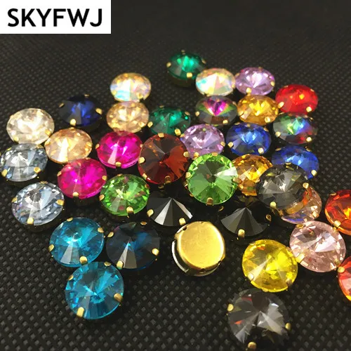 

Rich Colors Sew On Crystal Rivoli Rhinestones In Gold Claw Setting 6,8,10,12,14,16,18mm Round Sew On Stone Dress Making