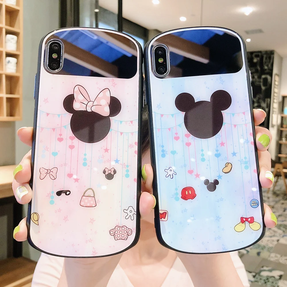 Cartoon Mirror Glass Phone Case For iPhone 11 Pro Max 7 8 Plus Cute girl Cover X XS XR Cases Protective Fundas |