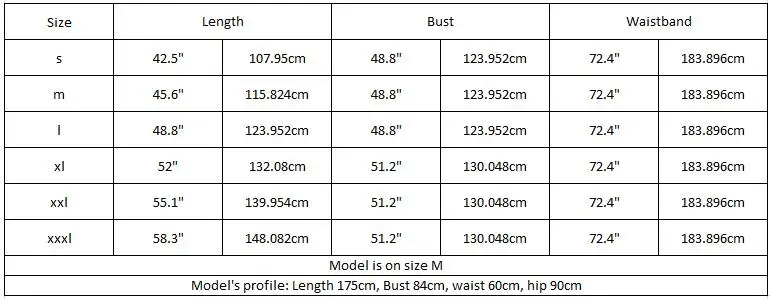 size cm