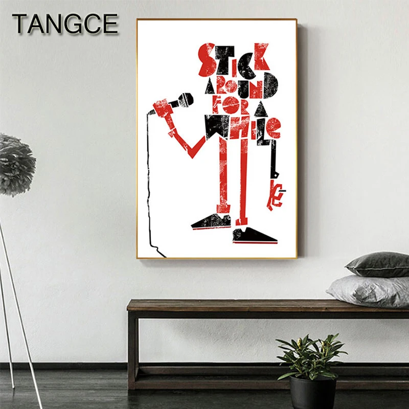 

Nordic Singing Letters Canvas Painting Red Cartoon Poster for Living Room Children Simple Tableau Decoration Murale Salon Modern