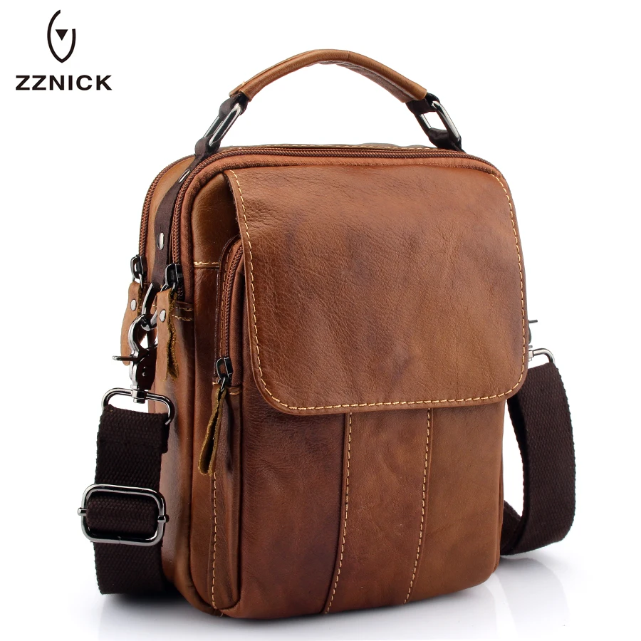 

Genuine Leather Mens Bags Male Crossbody Bags Small Flap Casual Shoulder Bag genuine leather Skin Messenger Bag Men's ZZNICK
