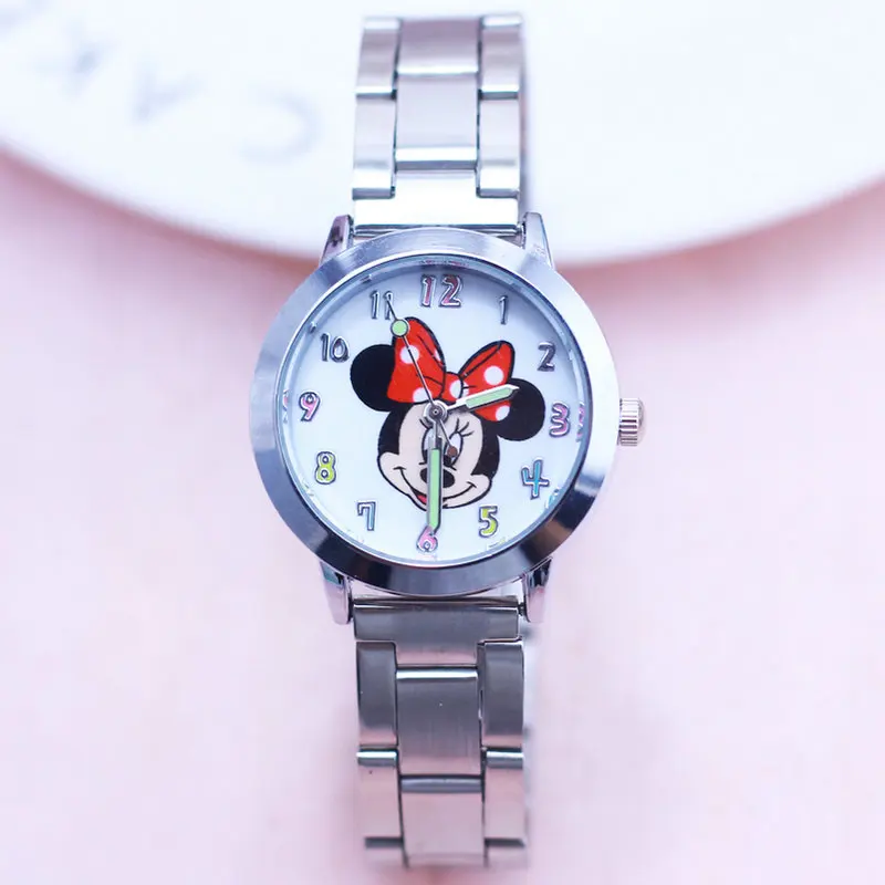 Модные женские часы с рисунком Минни роскошные высококачественные наручные часы из нержавеющей стали Кварцевые наручные часы - Цвет: 1