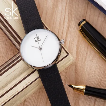 

NEW Shengke Brand Women Watches Girls Quartz Clock Leather Watch Causal Black White Female Wristwatch Relogio Feminino 2017 SK