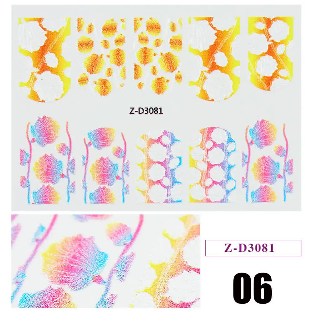 1pc 5D Acrylic Engraved Flower Nail Sticker Embossed Flower Water Decals Empaistic Nail Water Slide Decals 22 Styles DIY Nail Ar - Цвет: 06