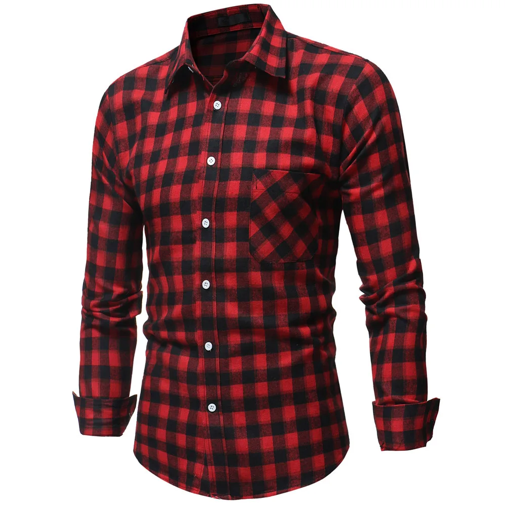 

Men Plaid Shirt 2019 Fashion Long Sleeve Shirt Men Korean Wild Slim Fit Casual Flannel Shirt Plus Size Men Clothing Red