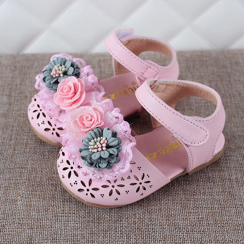 Новинка, летняя детская кожаная обувь, милые детские сандалии с цветами для девочек, дышащая открытая обувь для малышей