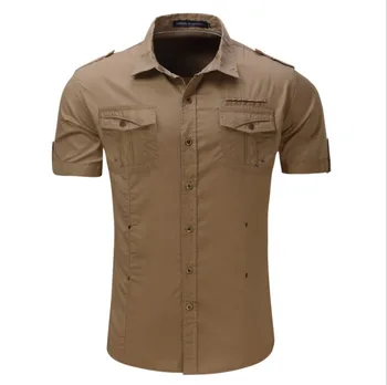 

Men's Short Sleeve Cotton Shirt Military Style Casual Shirt