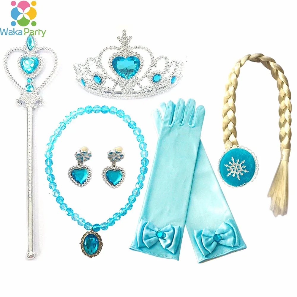 6pcs for Frozen Princess Elsa Dress up Party Accessories Crown Wig
