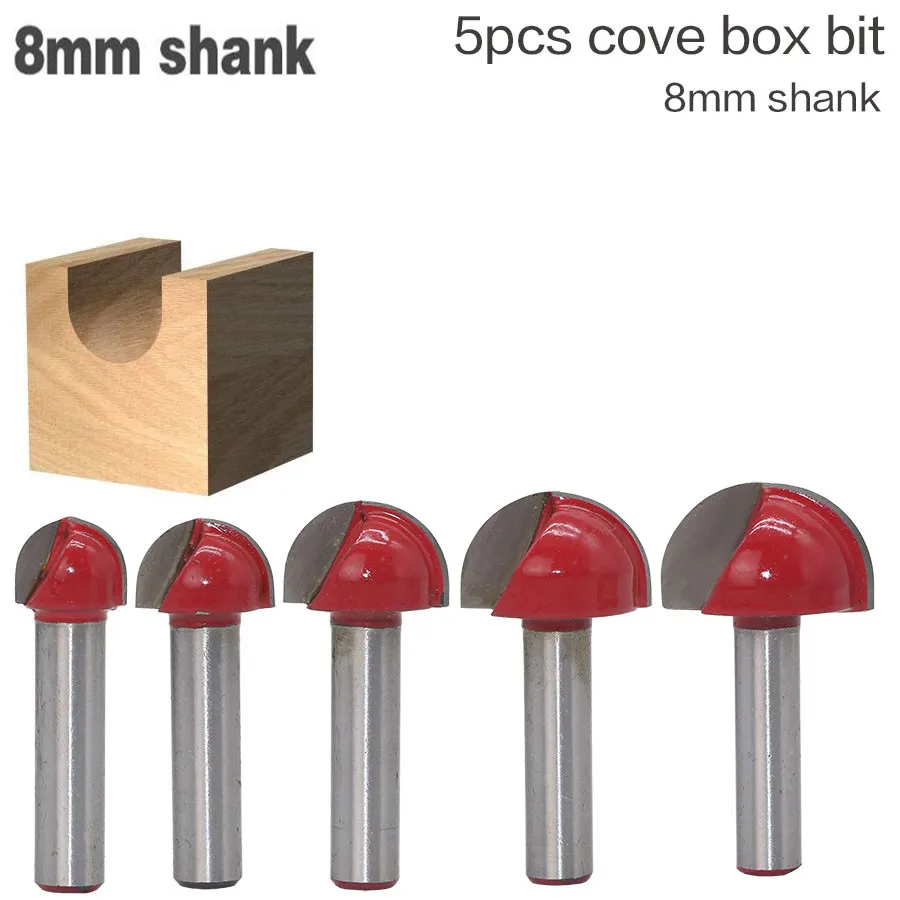 

5pcs/set 8mm Shank Double Edging Wood Router Bit Tungsten Carbide Concave Radius Milling Cutters Woodworking Milling Cutter