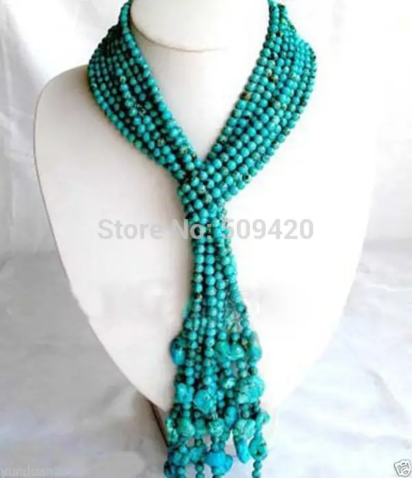 

W&O655 >>Beautiful Long Turquoise Beaded Multilayer Necklace