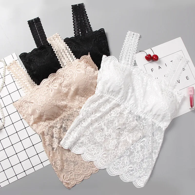 

Black White Solid Sexy Women Lace Floral Camisoles Tube Top Tanks Sleeveless Women Brassiere Breathable Underwear wholesale V001