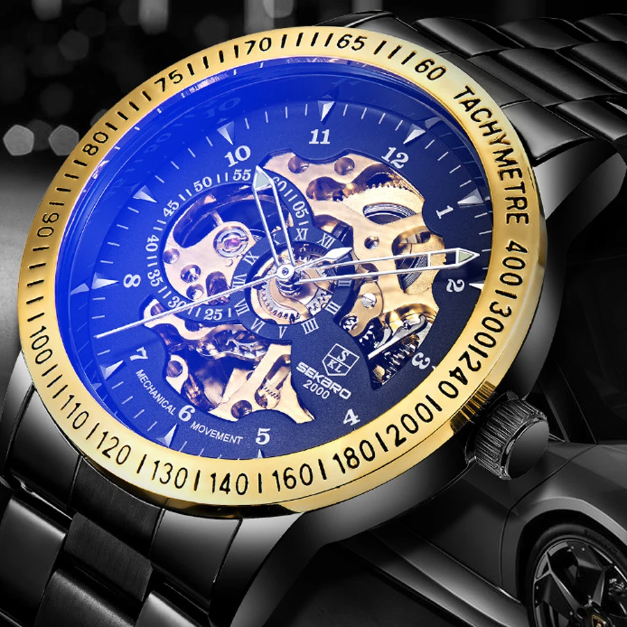 

Fashion Men's Automatic Mechanical Watch Waterproof Transparent Hollow Watches Men Top Brand Luxury Sport Watch with Luminous