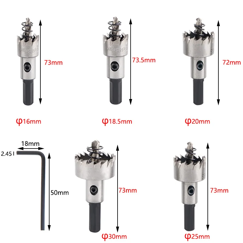 5pcs/ set Carbide Tip HSS Drills Bit Hole Saw Set Stainless Steel Metal Alloy Hand Tool for Wood Steel Cutting16/18.5/20/25/30mm