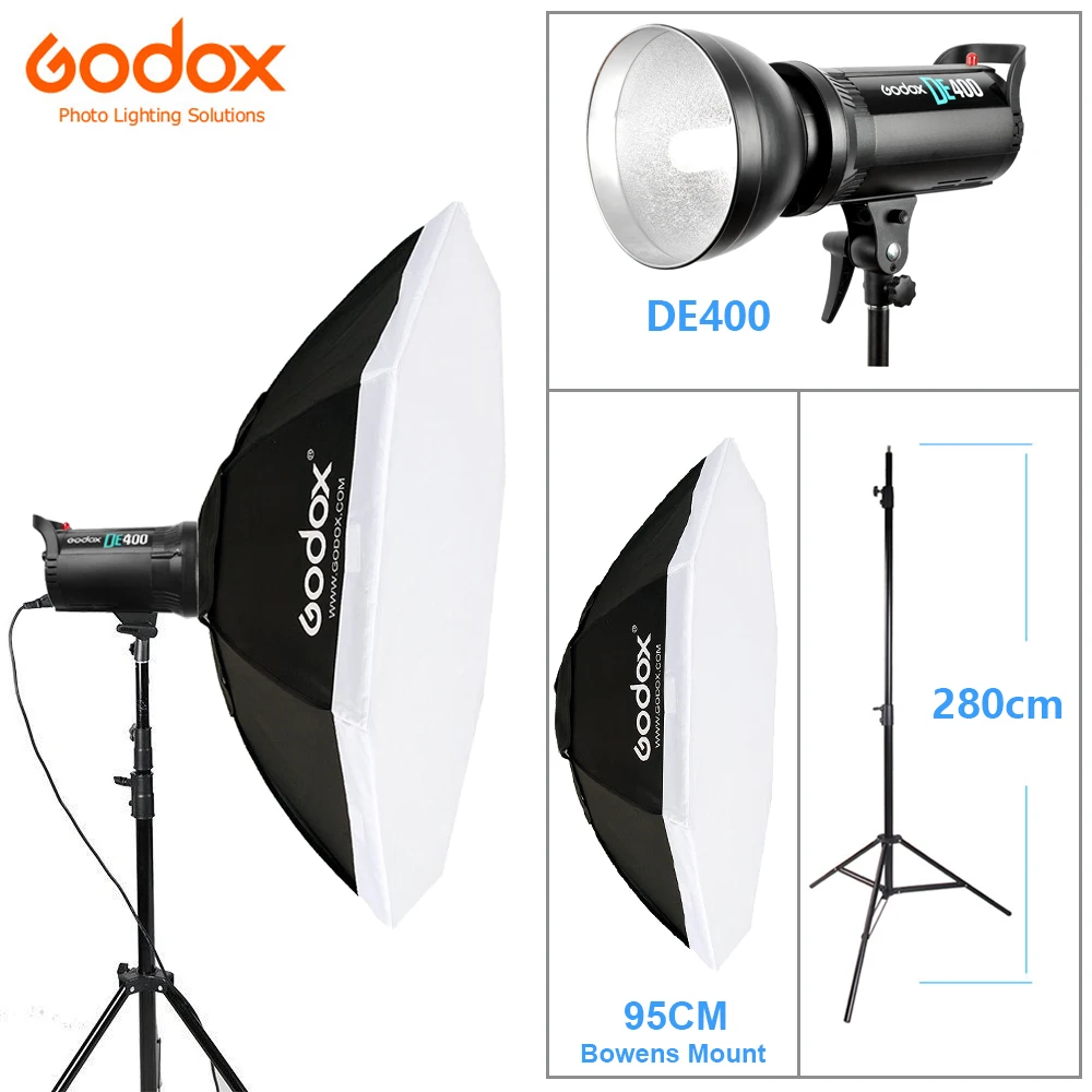

Godox DE400 400W/400WS Photo Studio Flashlight Strobe Lighting Kit + Octagon Softbox 95cm with Bowens Mount + 2.8M Light Stand