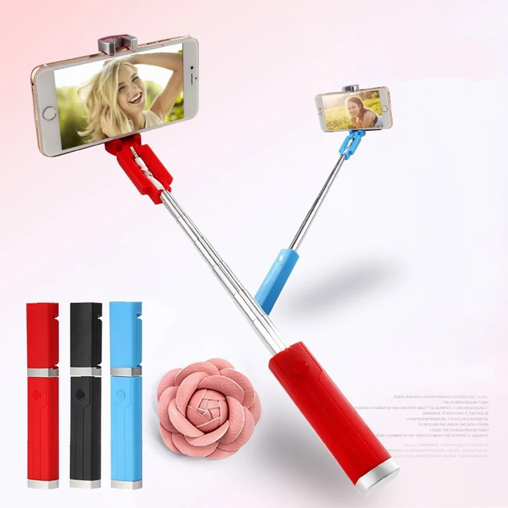 

New Lipstick Mini Selfie Stick With Button Wired Silicone Handle Monopod Universal for iPhone Android Samsung Xiaomi Sticks