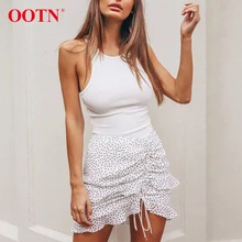 OOTN, черная, белая мини-юбка в горошек, высокая талия, шнурок, сексуальные летние шифоновые юбки, Женская Асимметричная короткая юбка