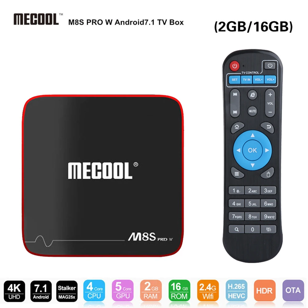 

MECOOL M8S Pro W Android Smart TV Box Amlogic S905W Android 7.1 2GB RAM + 16GB ROM 2.4G WiFi 100Mbps Support 4K H.265 TV Center