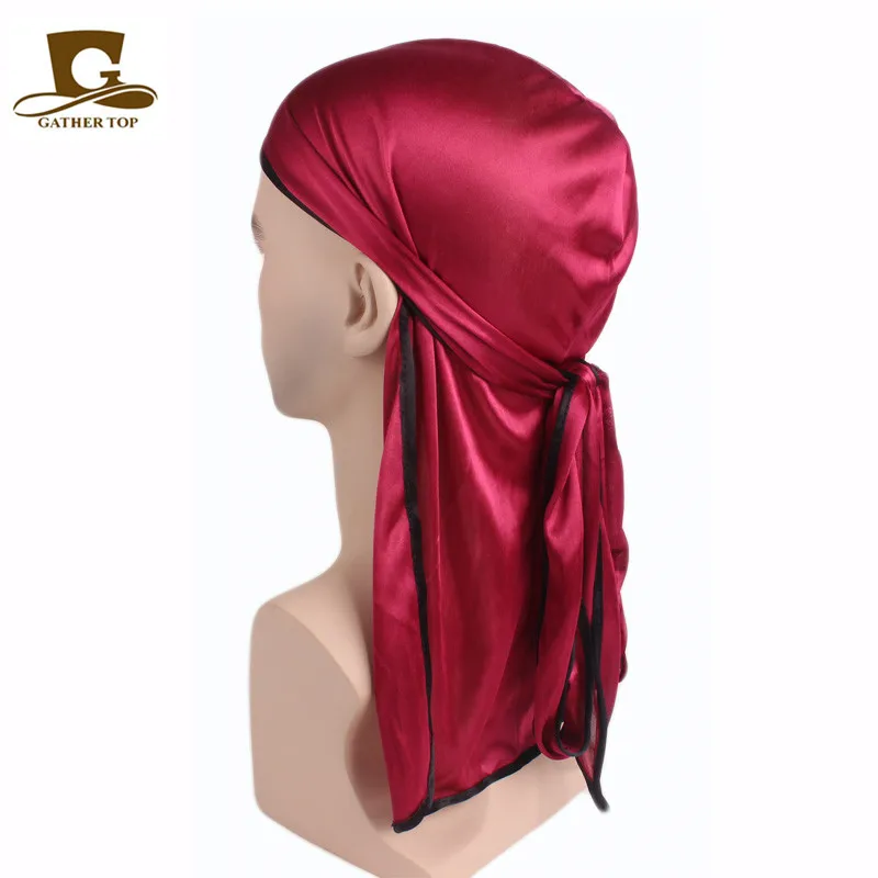 Unisex Men Women Satin Breathable Bandana Hat Silky Durag  do doo du rag long tail headwrap