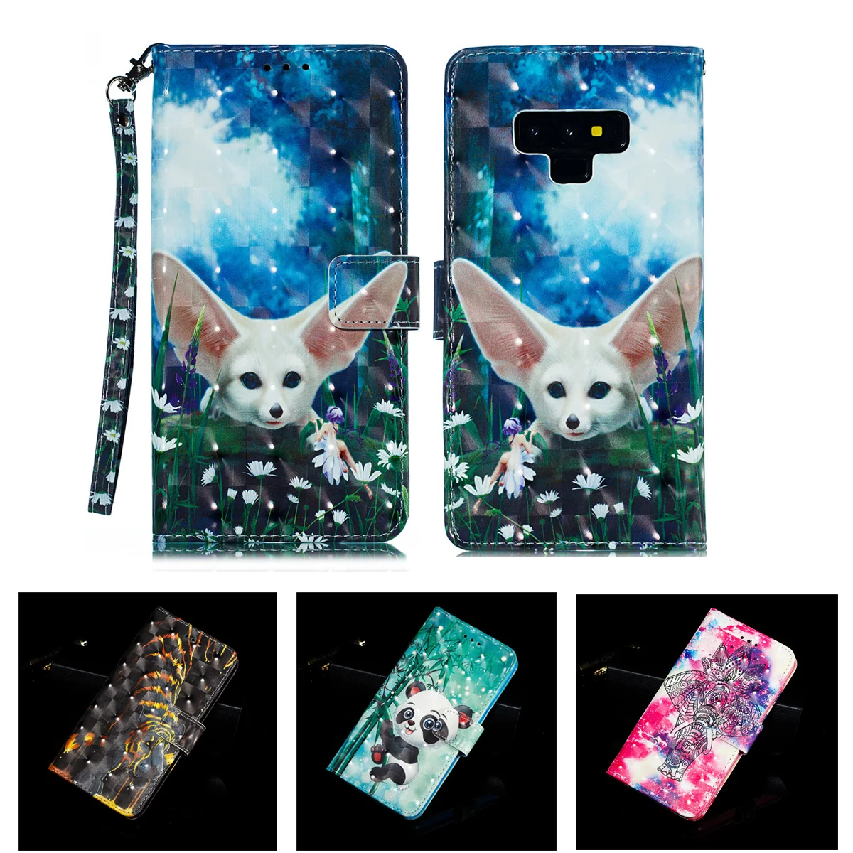 

For Samsung Galaxy Note 9 Magnetic Flip Photo Holster Samsung Note9 N960F N960U N9600 Card Slot Stander Leather Cute Cartoon Cas