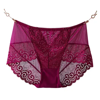 

New Arrival 2018 Sexy Panties Women Underwear Lace Embroidery Transparent 95% Nylon High-Rise Briefs Lady Plus Size Lingerie