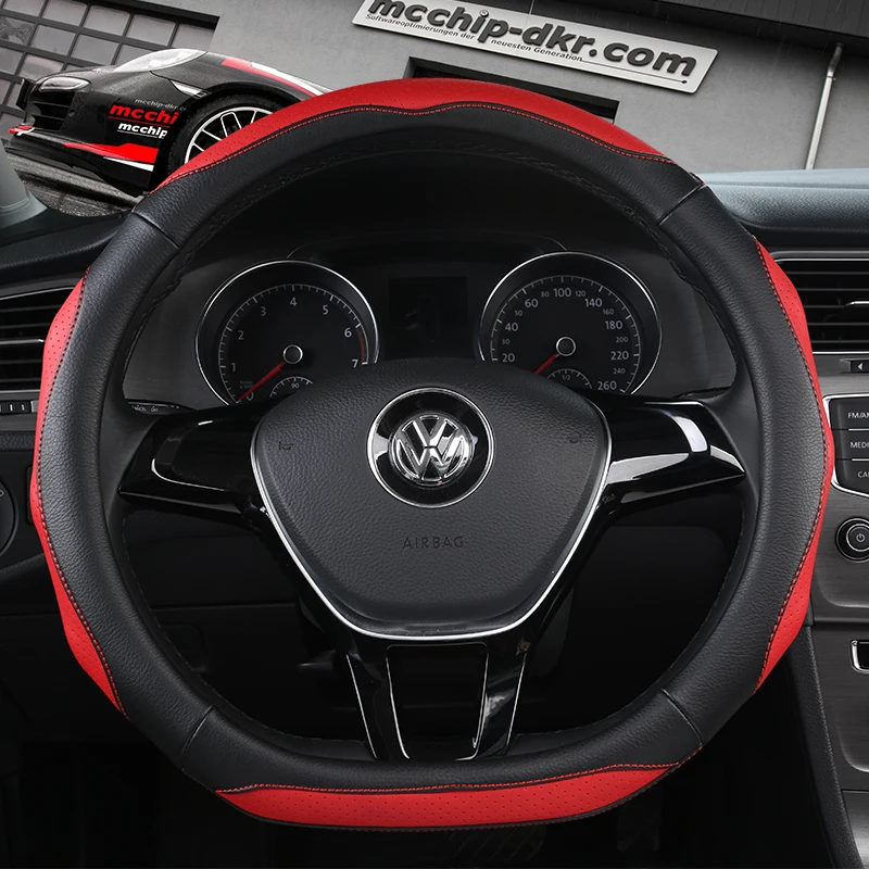 

KKYSYELVA D Shape Steering-Wheel Black Auto Car Steering Wheel Cover Leather 38CM wheel cover Interior accessories