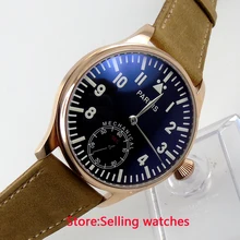 44 мм Парнис розового золота черный циферблат синий световой 6498 движение рук обмотки Мужские часы