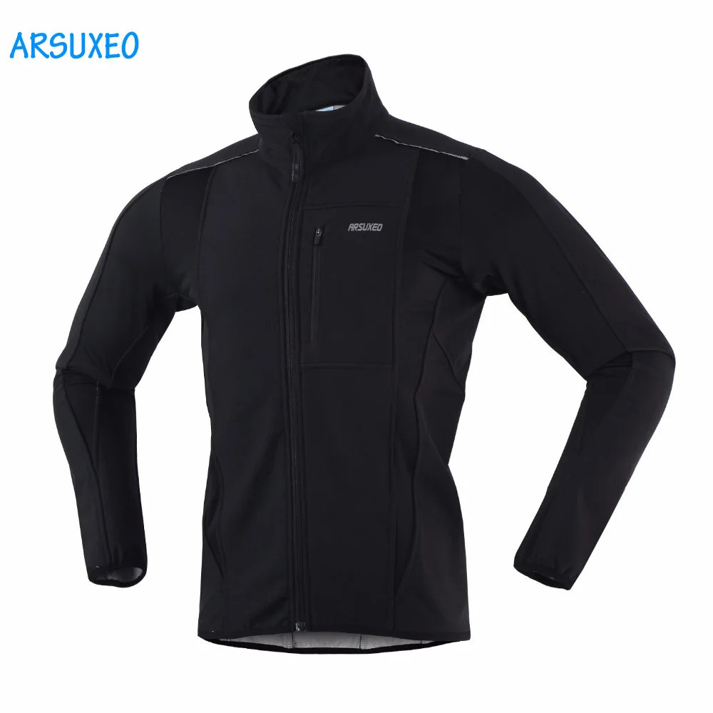 

ARSUXEO 2017 Thermal Fleece Cycling Jacket Winter Warm Up Bicycle Clothing Windproof Waterproof Soft shell Coat MTB Bike Jacket
