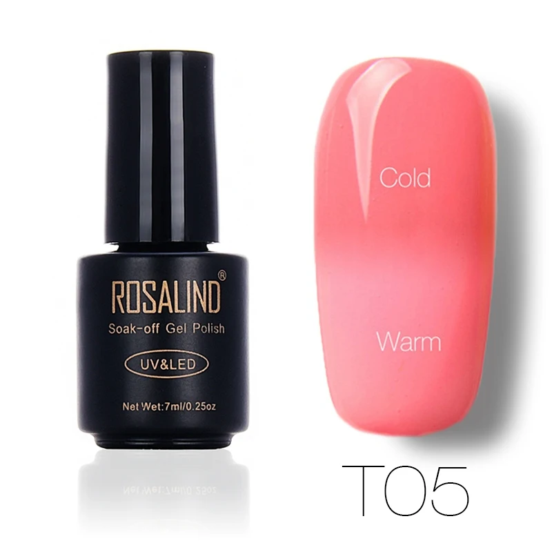 ROSALIND, 7 мл, меняющий температуру, лак для ногтей, отклеивается, лак для ногтей, гель, УФ-лампа для сушки, Термальный цвет, акриловая краска, верхнее Базовое покрытие - Цвет: T05