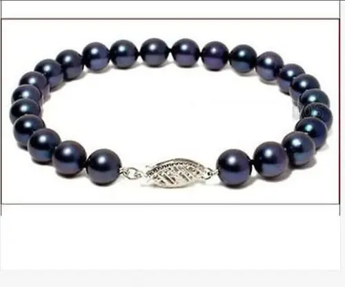 

FREE SHIPPING HOT sell new Style >>>> charming 10-11mm black blue pearl bracelet 7.5-8inch14k