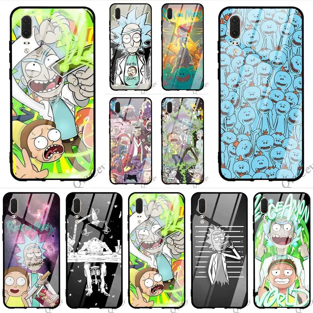 

Fashion Rick and Morty Tempered Glass Phone Cover for Huawei Mate 20 Lite Case P Smart P20 Pro 10 7A Y6 Y9 Honor 9 P10 Back