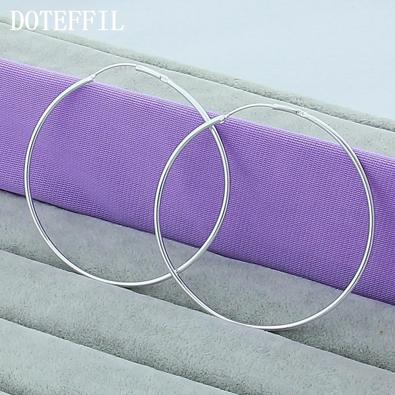 

925 Silver Color Jewelry Hoop Earrings Fashion Women Findings Big Huge Smooth Big Round Hoop Earings