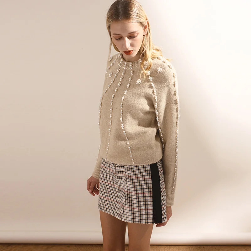 KENVY/брендовая модная женская Высококачественная Роскошная зимняя свободная жемчужная шерсть, Мохер-свитер