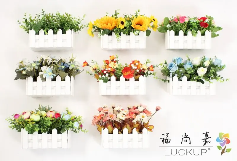 

1 Set High Quality Artificial Flower Arrangement Wooden Fence Vase with flowers Home Wedding Party Decoration Birthday Gift F468