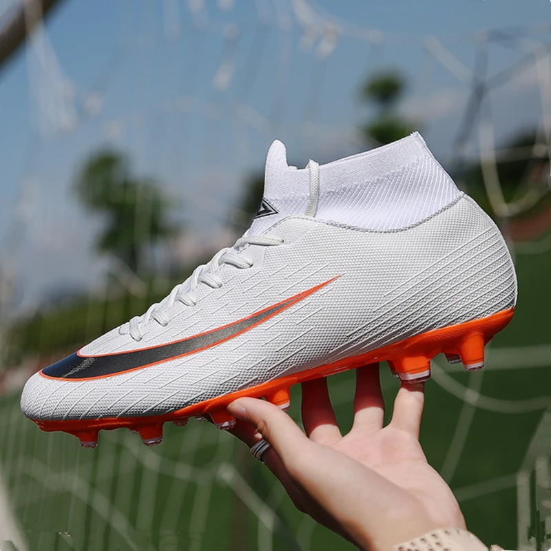 Men Football Boots Soccer Cleats Children Long Spikes TF Spikes Ankle