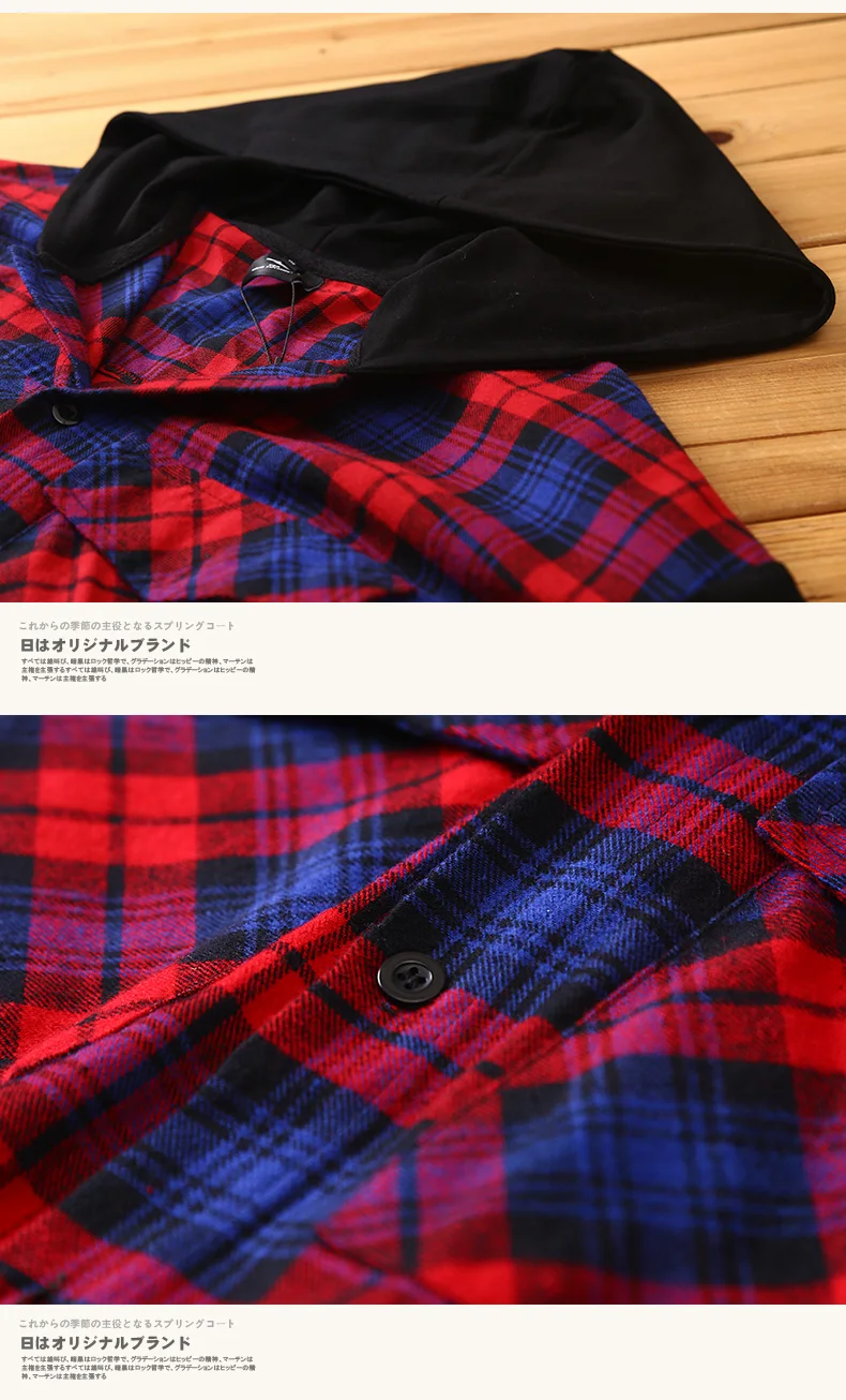 Лоскутная мужская клетчатая рубашка с капюшоном, мужская Японская уличная одежда, корейская модная клетчатая рубашка, Мужская свободная негабаритная Клетчатая блуза T6V029