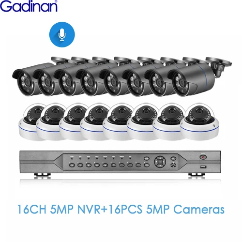 Gadinan H.265 16CH 5MP POE NVR CCTV Системы 5MP 4MP 3MP 2MP 1080P открытый IP66 аудио ip-камеры с питанием по POE видеонаблюдения набор 4K HDMI - Цвет: 16PCS 5MP Cameras