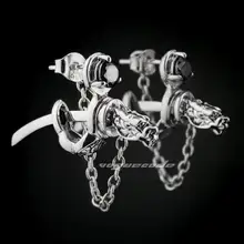 925 Серебряный Дракон Японский Катана Мужская Байкер Rocker Стад Серьги 8M011A_# пара