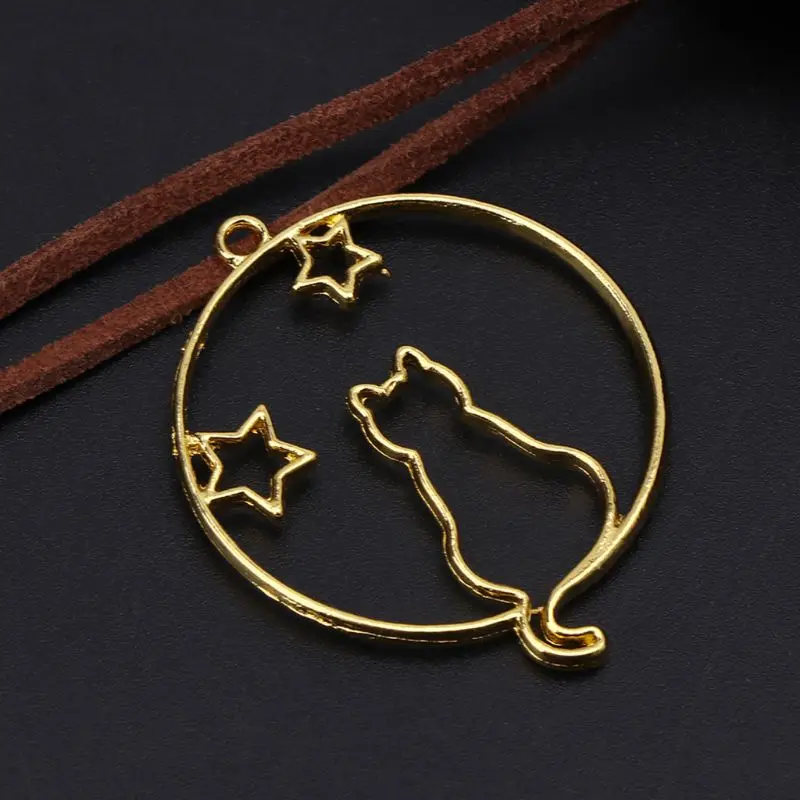 

6 Pcs/Set Metal Frame DIY Jewelry Necklace Pendant Gold Kitten Cat Cute Hollow Frames Resin Tools Accessories Handmade Decor
