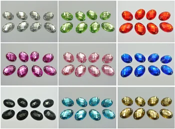 

100 Mixed Color Flatback Acrylic Oval Rhinestone Button 13X18mm Sew on bead