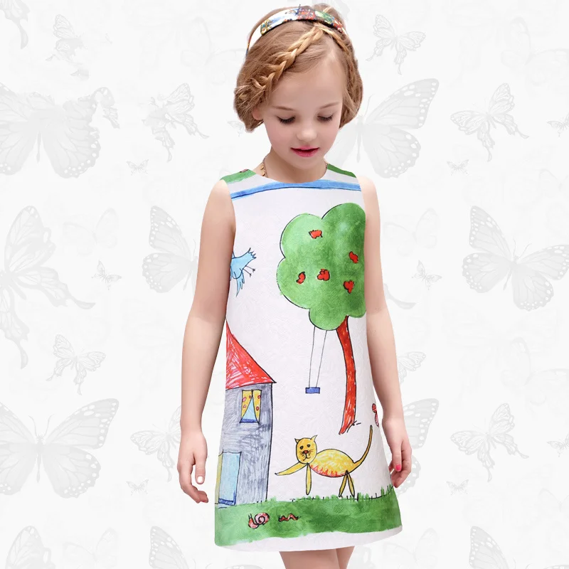 W.L.Monsoon Graffiti Girl dress Thicken Cartoon printing child Dress summer Children's wear Princess dress W.L.Monsoon Graffiti Girl dress Thicken Cartoon printing child Dress summer Children's wear Princess dress