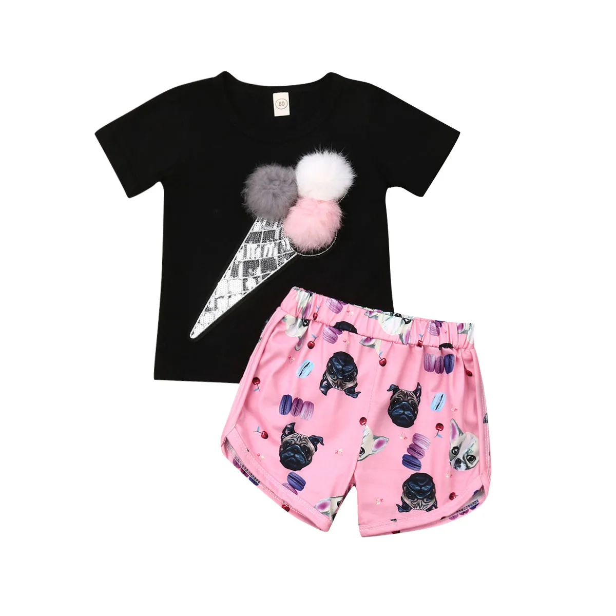 

Summer Toddler Kids Baby Girl Short Sleeve Ice Cream T-shirt Tops Shorts Pant Bottom 2PCS Girls Clothing Set